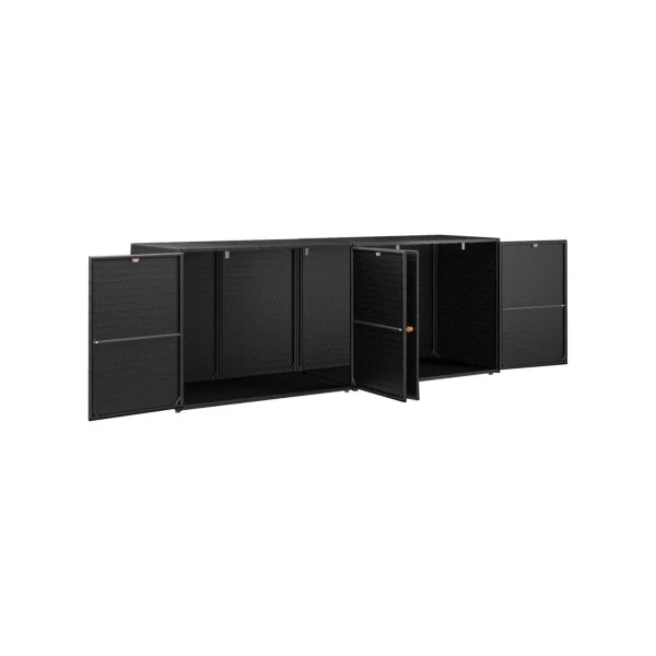 Armoire de Rangement Basse Résine Tressée Noir Armoire de Jardin Longueur 198 cm