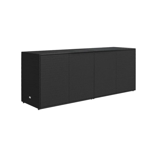 Armoire de Rangement Basse Résine Tressée Noir Armoire de Jardin Longueur 198 cm