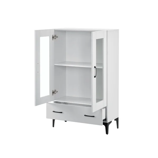 Armoire de Salon vitrine Blanc avec 2 Portes 1 Tiroir Meuble Vitrine 2 étagères