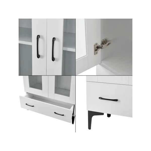 Armoire de Salon vitrine Blanc avec 2 Portes 1 Tiroir Meuble Vitrine 2 étagères