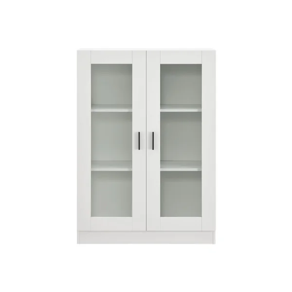 Armoire de Salon vitrine Blanc avec 2 Portes Meuble Vitrine 2 étagères