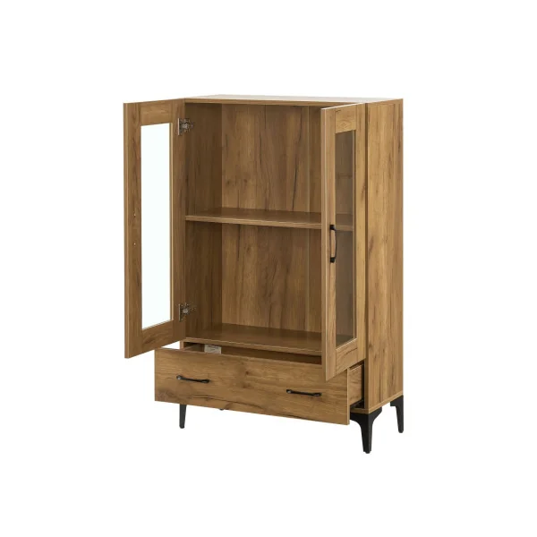 Armoire de Salon vitrine Chêne avec 2 Portes 1 Tiroir Meuble Vitrine 2 étagères