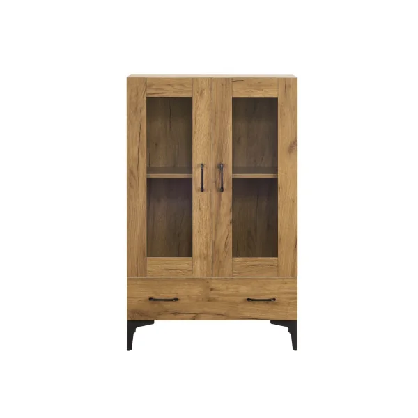 Armoire de Salon vitrine Chêne avec 2 Portes 1 Tiroir Meuble Vitrine 2 étagères