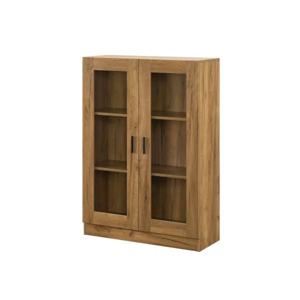 Armoire de Salon vitrine Chêne avec 2 Portes Meuble Vitrine 2 étagères