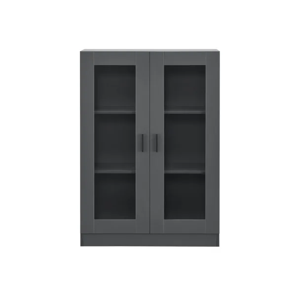 Armoire de Salon vitrine Grise avec 2 Portes Meuble Vitrine 2 étagères