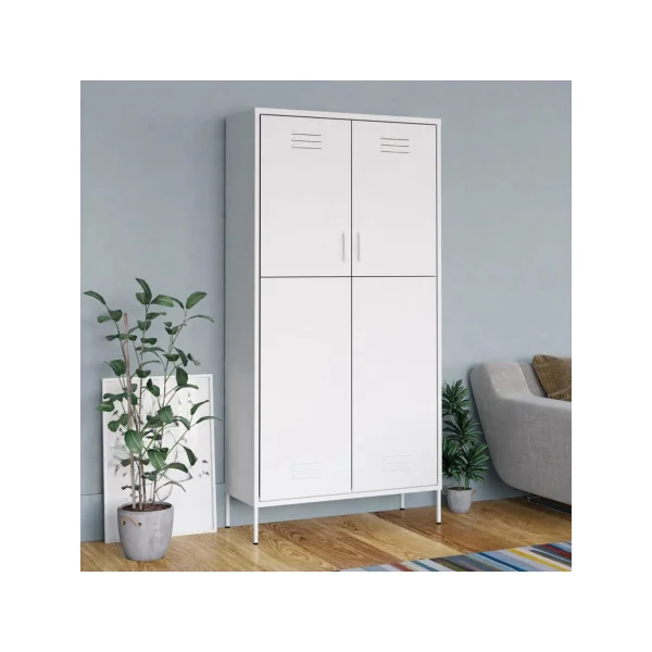 Armoire en Métal Blanc Penderie avec Etagères Garde Robe en Acier Moderne