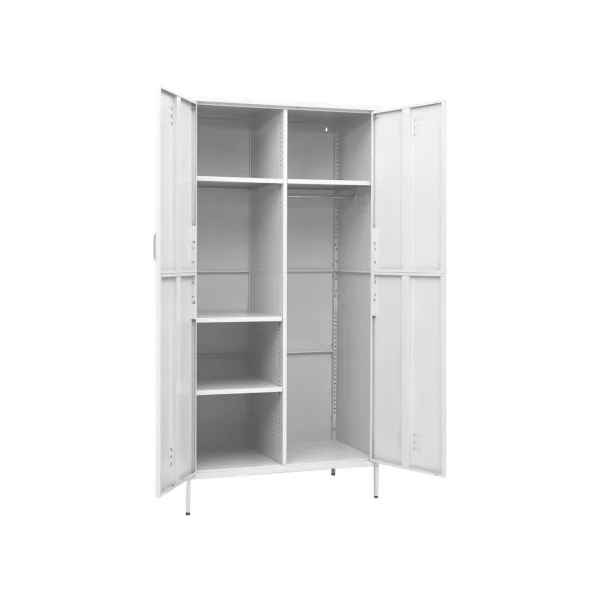 Armoire en Métal Blanc Penderie avec Etagères Garde Robe en Acier Moderne