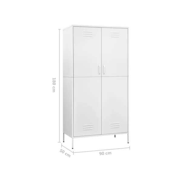 Armoire en Métal Blanc Penderie avec Etagères Garde Robe en Acier Moderne
