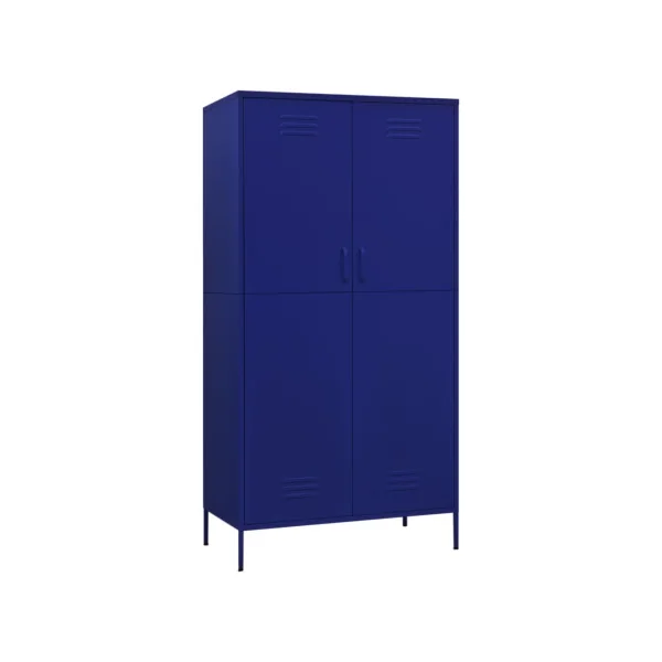 Armoire en Métal Bleu Marine Penderie avec Etagères Garde Robe en Acier Moderne