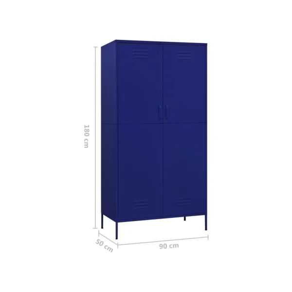 Armoire en Métal Bleu Marine Penderie avec Etagères Garde Robe en Acier Moderne