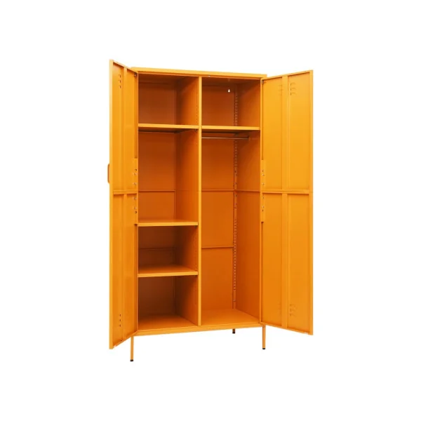 Armoire en Métal Moutarde Penderie avec Etagères Garde Robe en Acier Moderne