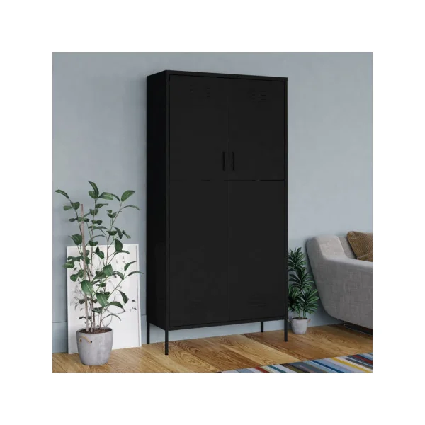 Armoire en Métal Noir Penderie avec Etagères Garde Robe en Acier Moderne