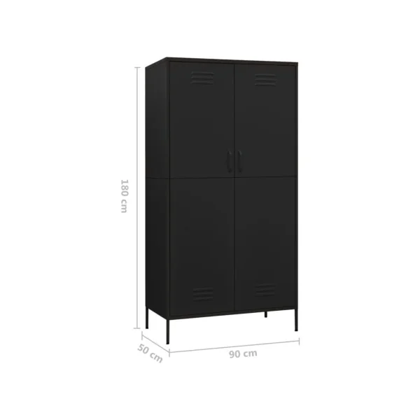 Armoire en Métal Noir Penderie avec Etagères Garde Robe en Acier Moderne