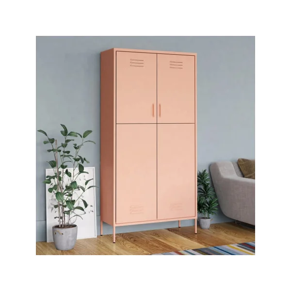 Armoire en Métal Rose Penderie avec Etagères Garde Robe en Acier Moderne