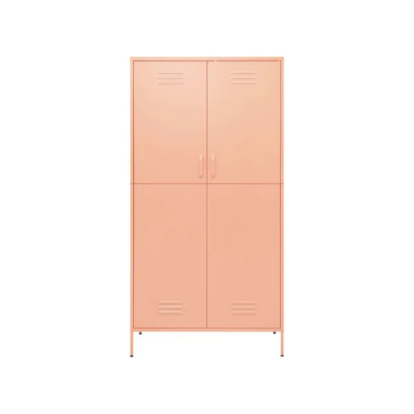 Armoire en Métal Rose Penderie avec Etagères Garde Robe en Acier Moderne