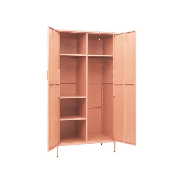 Armoire en Métal Rose Penderie avec Etagères Garde Robe en Acier Moderne