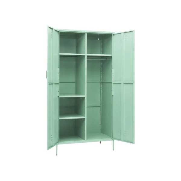 Armoire en Métal Vert Menthe Penderie avec Etagères Garde Robe en Acier Moderne