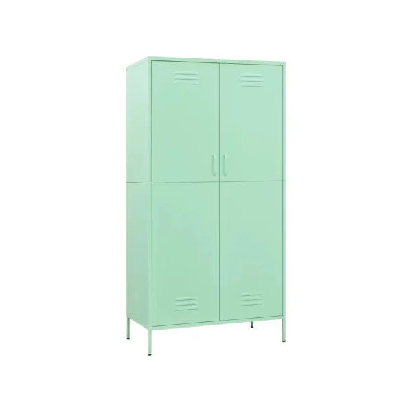 Armoire en Métal Vert Menthe Penderie avec Etagères Garde Robe en Acier Moderne