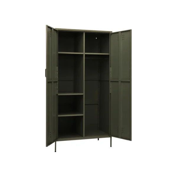 Armoire en Métal Vert Olive Penderie avec Etagères Garde Robe en Acier Moderne