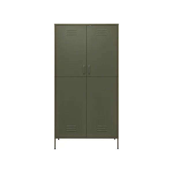 Armoire en Métal Vert Olive Penderie avec Etagères Garde Robe en Acier Moderne