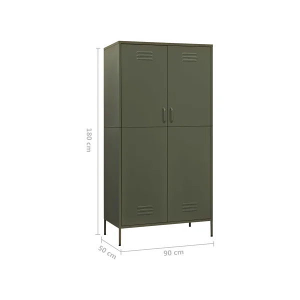 Armoire en Métal Vert Olive Penderie avec Etagères Garde Robe en Acier Moderne