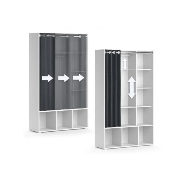 Armoire enfant blanche avec rangement et rideau noir dressing ouvert penderie chambre enfant