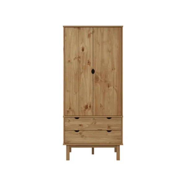 Armoire Pin Massif Dressing 2 Portes 2 Tiroirs Garde-robe Penderie Chambre
