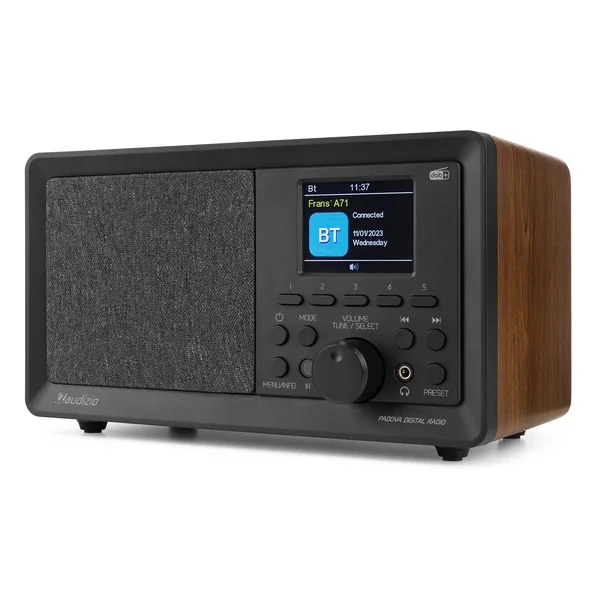 Audizio Padova Radio Réveil DAB+ avec Bluetooth - Bois