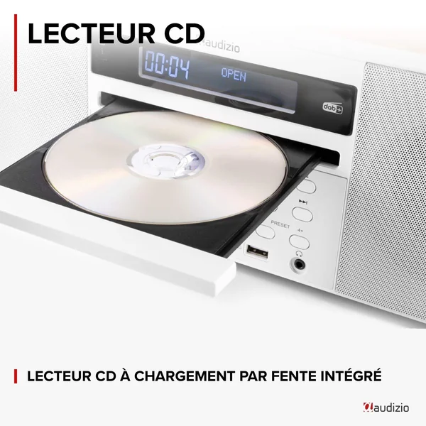 Audizio Prato Radio DAB+ et Lecteur CD avec Technologie sans Fil Bluetooth - Blanc