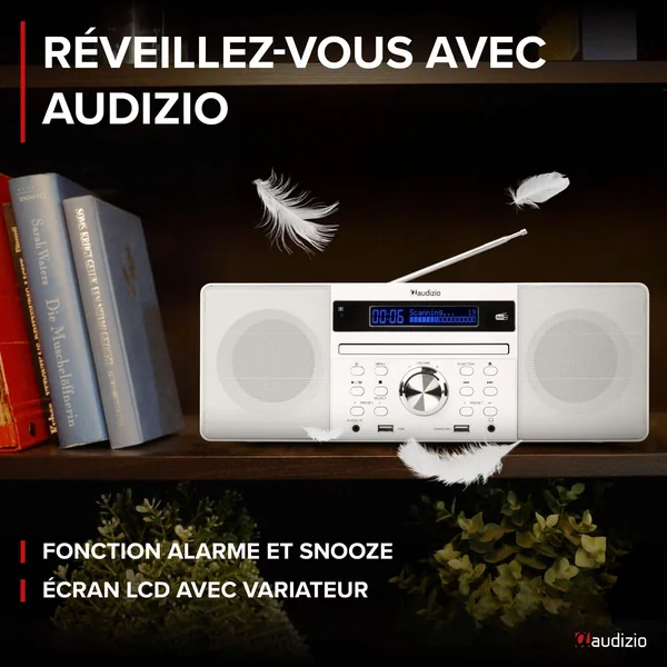 Audizio Prato Radio DAB+ et Lecteur CD avec Technologie sans Fil Bluetooth - Blanc