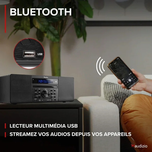 Audizio Prato Radio DAB+ et Lecteur CD avec Technologie sans Fil Bluetooth - Noir