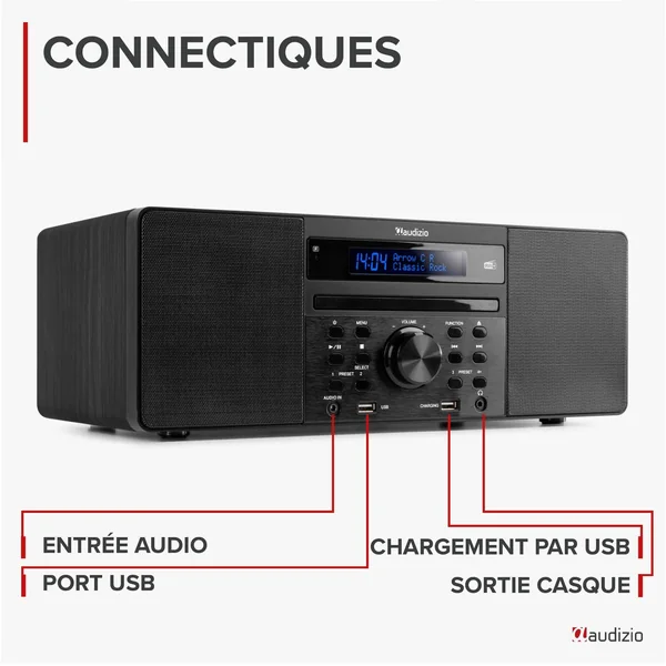 Audizio Prato Radio DAB+ et Lecteur CD avec Technologie sans Fil Bluetooth - Noir