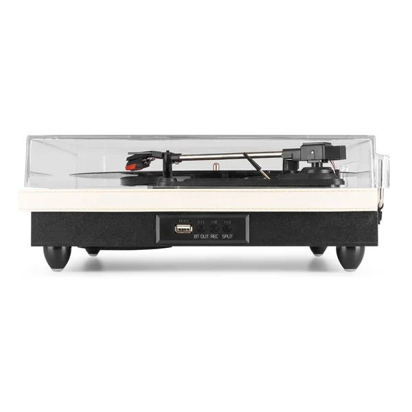 Audizio RP113C Platine Vinyle Cuir Bluetooth avec Haut-Parleurs Intégrés - Cuir Double Piqure Blanc Crème