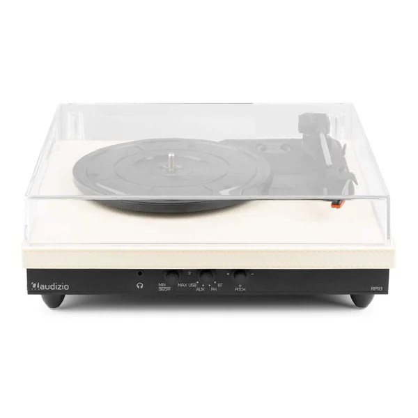 Audizio RP113C Platine Vinyle Cuir Bluetooth avec Haut-Parleurs Intégrés - Cuir Double Piqure Blanc Crème