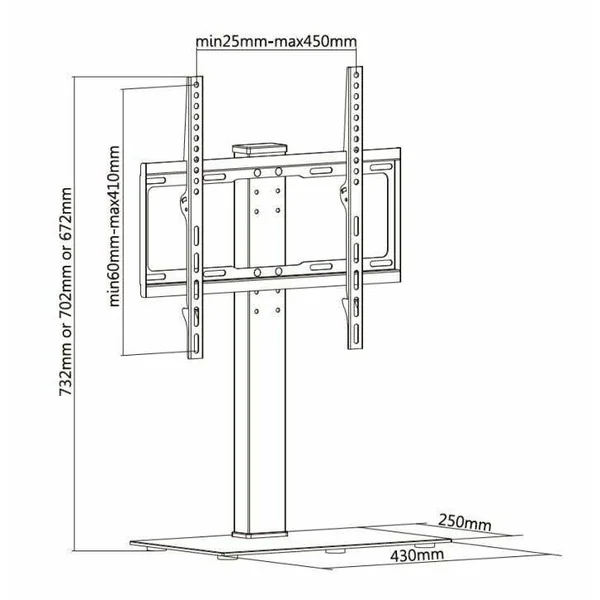 Audizio TTTS40 Pied TV Réglable Base en Verre trempé