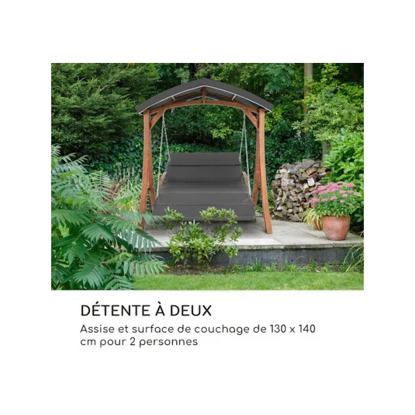 Balancelle de jardin en mélèze massif coussin gris Balancelle jardin balancelle extérieure banc balancelle suspendu