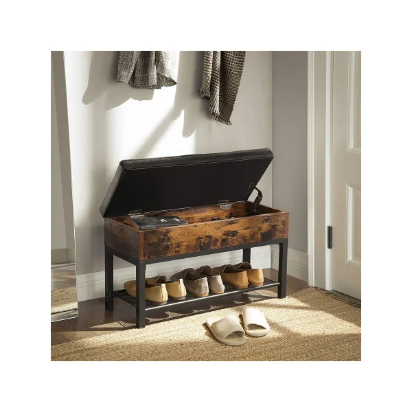Banc chaussures industriel Meuble d'entrée avec rangement Banc avec coffre rangement métal et bois
