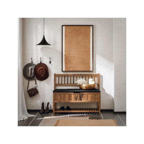 Banc chaussures Rembourré Coffre de rangement Banc d'entrée avec Etagère Chaussure Pin massif