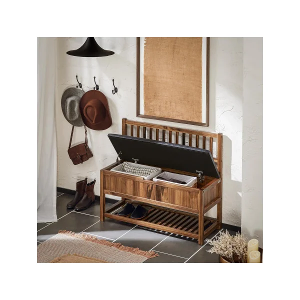Banc chaussures Rembourré Coffre de rangement Banc d'entrée avec Etagère Chaussure Pin massif