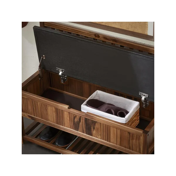 Banc chaussures Rembourré Coffre de rangement Banc d'entrée avec Etagère Chaussure Pin massif