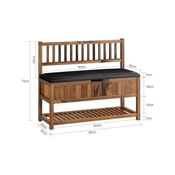 Banc chaussures Rembourré Coffre de rangement Banc d'entrée avec Etagère Chaussure Pin massif