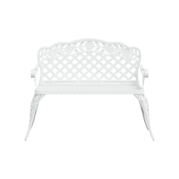 Banc de jardin 108 cm Aluminium Coulé Blanc Banc de Bistrot en Fonte Banc Extérieur