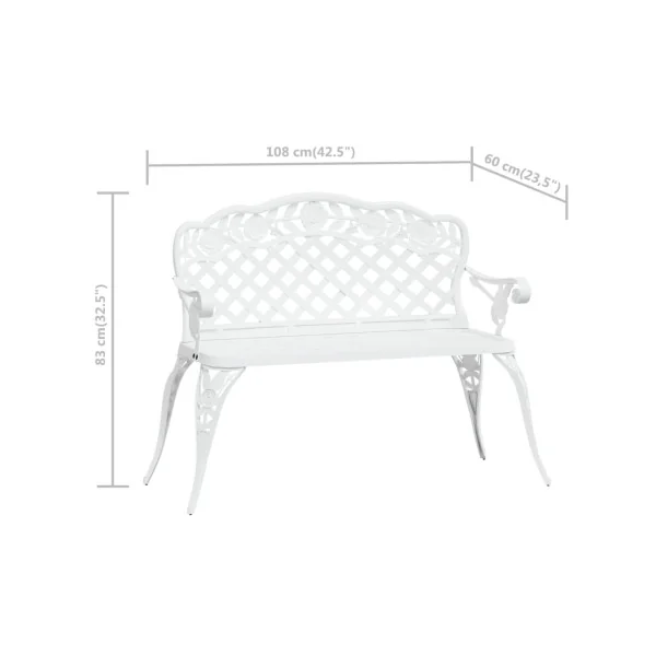 Banc de jardin 108 cm Aluminium Coulé Blanc Banc de Bistrot en Fonte Banc Extérieur