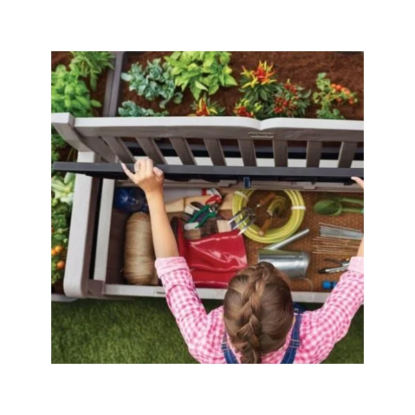 Banc de jardin avec Coffre Beige en résine 265L banc avec Coffre de rangement en résine