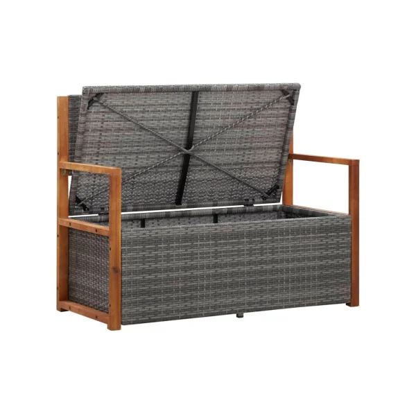 Banc de jardin avec coffre de rangement en acacia massif et résine tressée grise Coffre en bois coffre de stockage bois coffre e