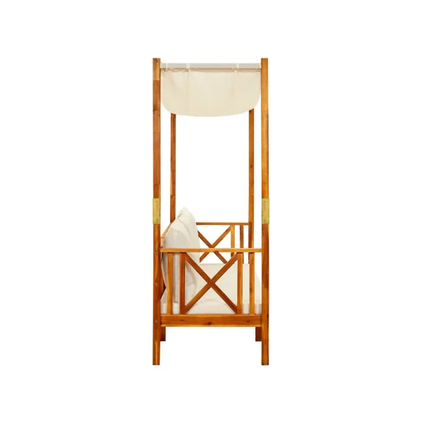 Banc de jardin en acacia massif avec reposes pieds Banc jardin avec auvant crème