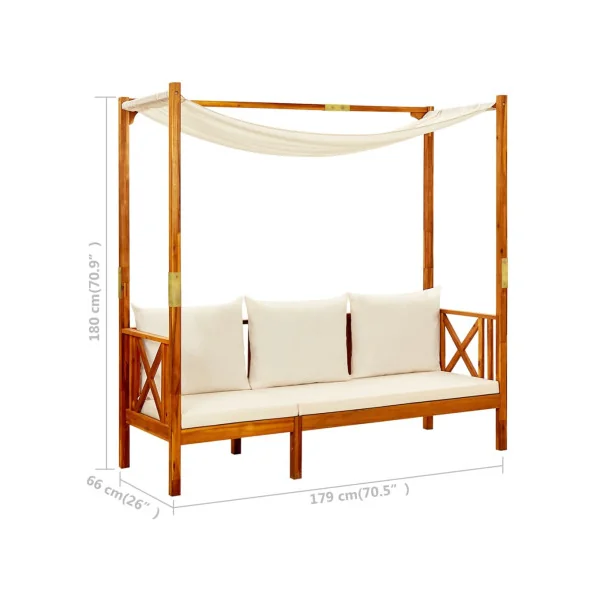 Banc de jardin en acacia massif avec reposes pieds Banc jardin avec auvant crème
