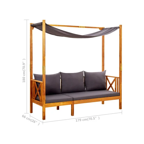 Banc de jardin en acacia massif avec reposes pieds Banc jardin avec auvant gris