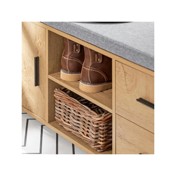 Banc à chaussures Tendance chêne Meuble chaussures avec 2 tiroirs 1 Placard