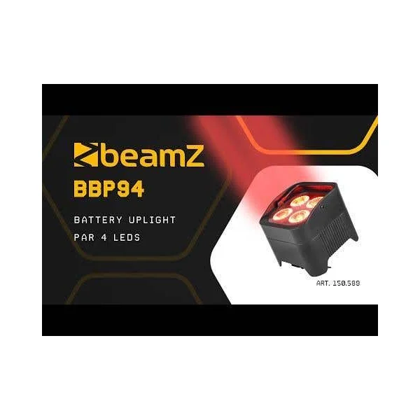 BeamZ BBP94 - Lot de 2 Projecteurs PAR Uplight sur Batterie RGB-UV DMX - 40 Watts